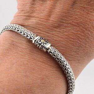 John Hardy Unisex 7.5" Wheat Chain Bracelet Sterling Silver w 18KYG Accent